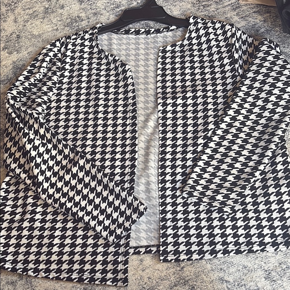 Houndstooth Open Front Jacket